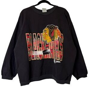 Chicago Blackhawks Sweatshirt Vintage Y2K CrewNeck Big Logo Men L b1921 Zubaz
